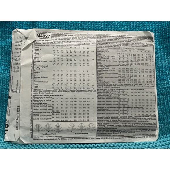 McCalls 4927 pattern jacket size 6 8 10 12 - Picture 3 of 7